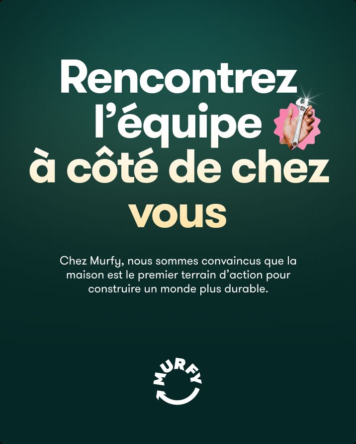"Rencontrez l'équipe à côté de chez vous" poster on a dark green background