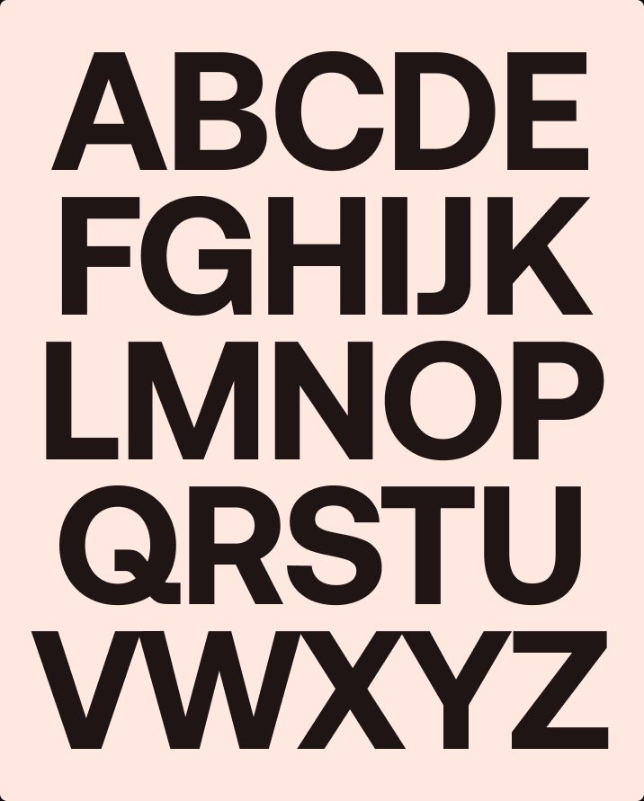 Uppercase alphabet set in Aeonik on a peach background