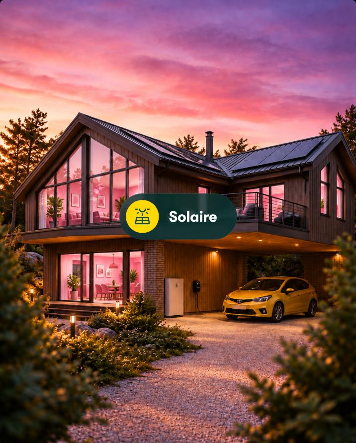 House with solar panels and a "Solaire" service tag