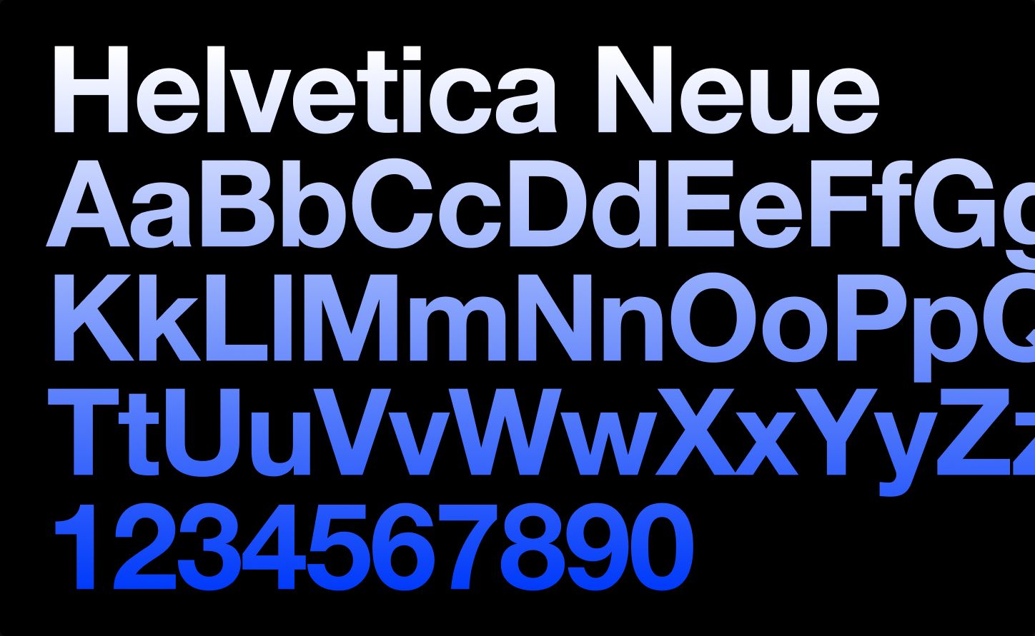 Helvetica Neue type specimen in a white-to-blue gradient
