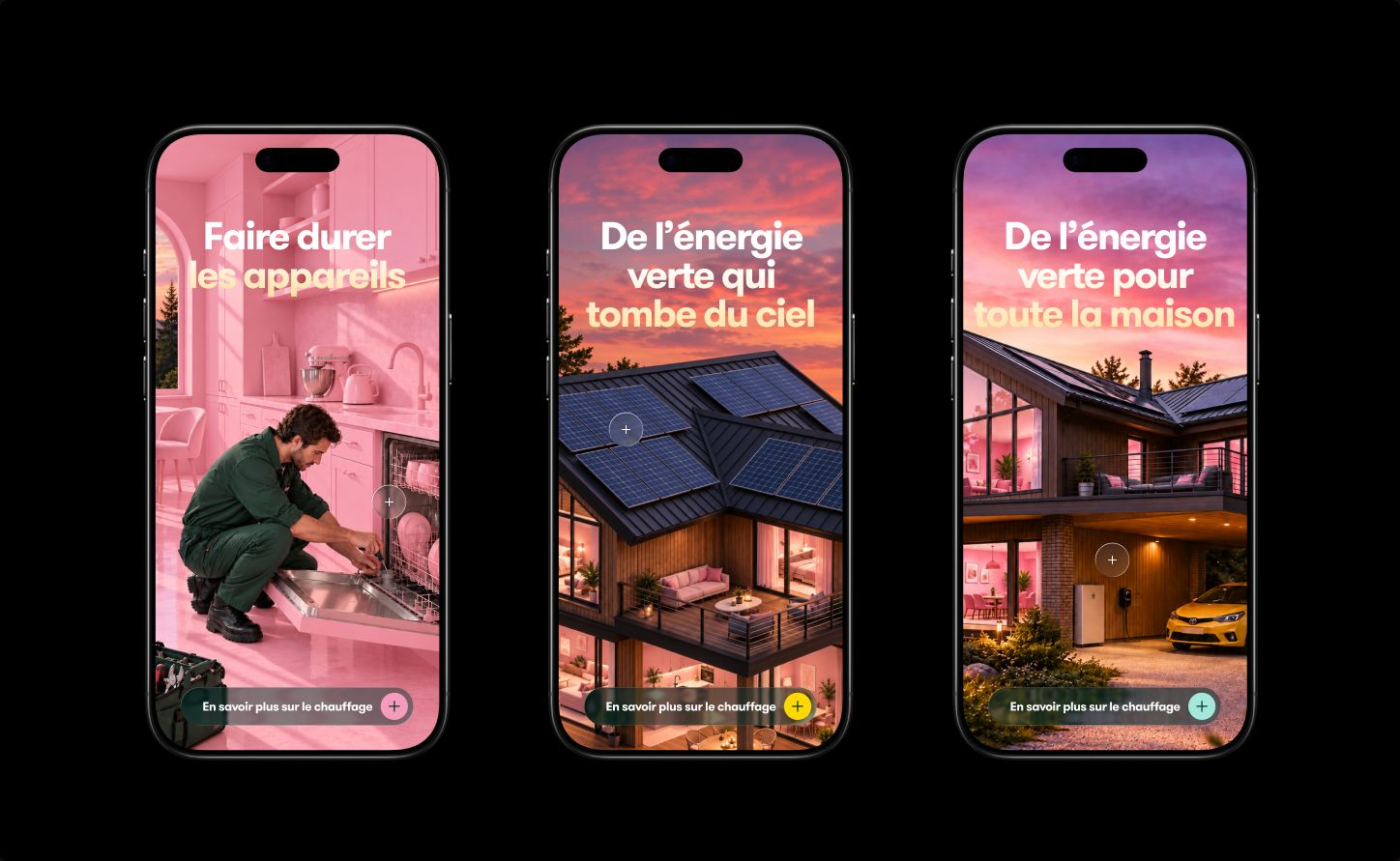Three mobile screens — appliances