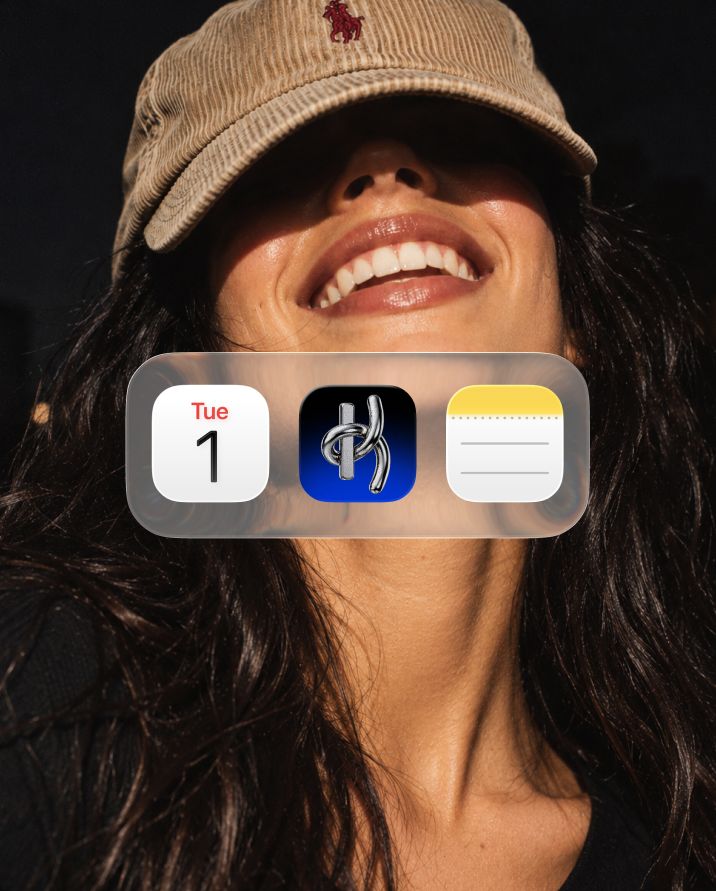 Kessel app icon in a phone dock over a smiling portrait