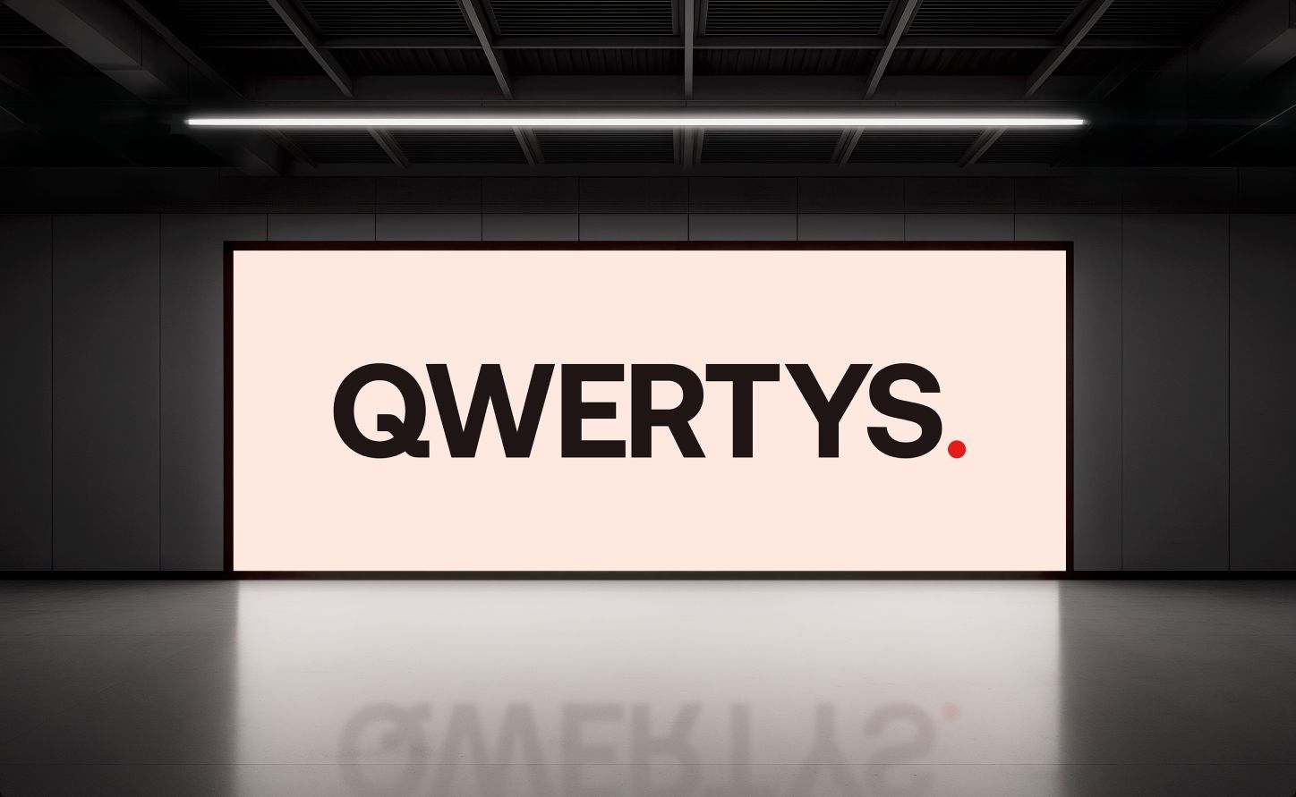 Large Qwertys lightbox in a dark industrial space