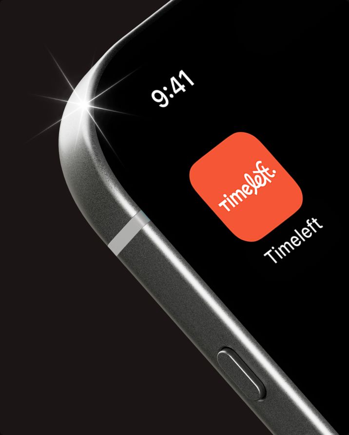 Close-up of a phone home screen with the Timeleft app icon