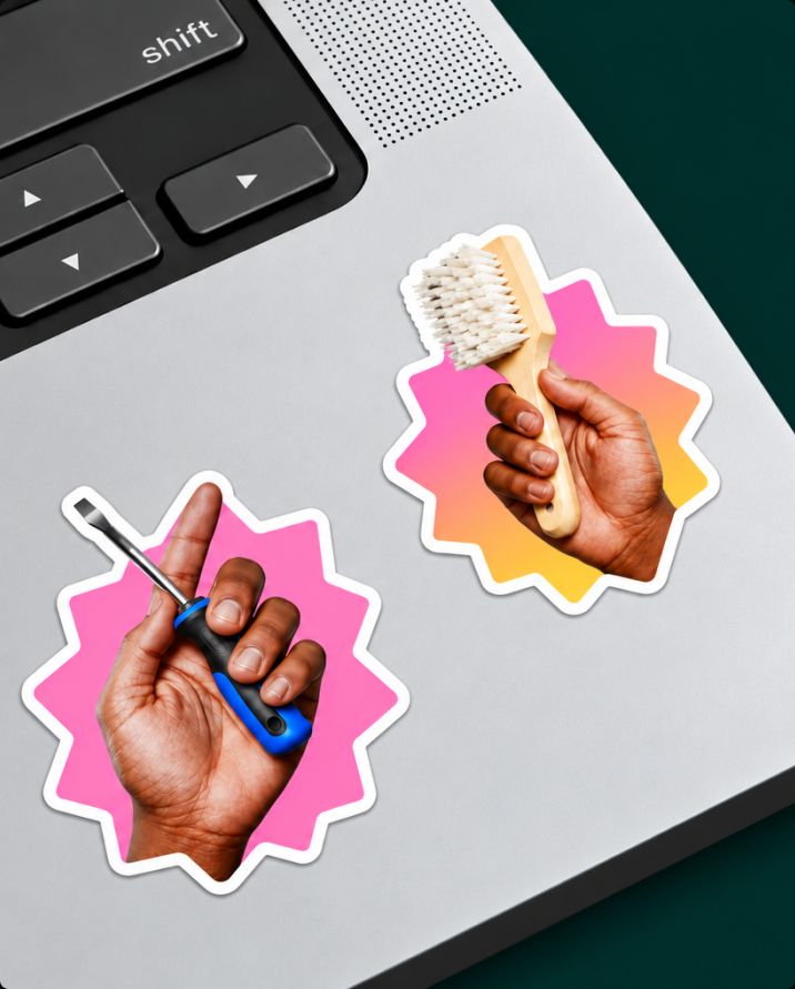 Murfy starburst stickers on a laptop