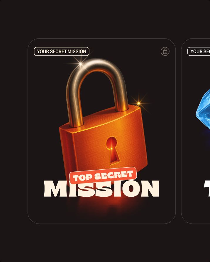 Secret mission card with an orange padlock illustration
