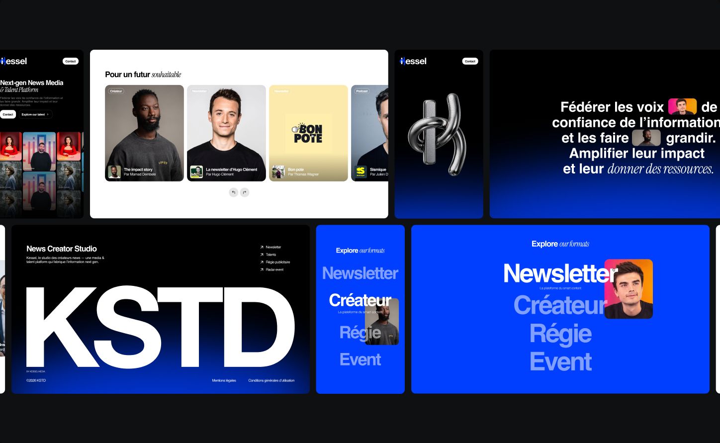 Collage of Kessel website screens — carousels