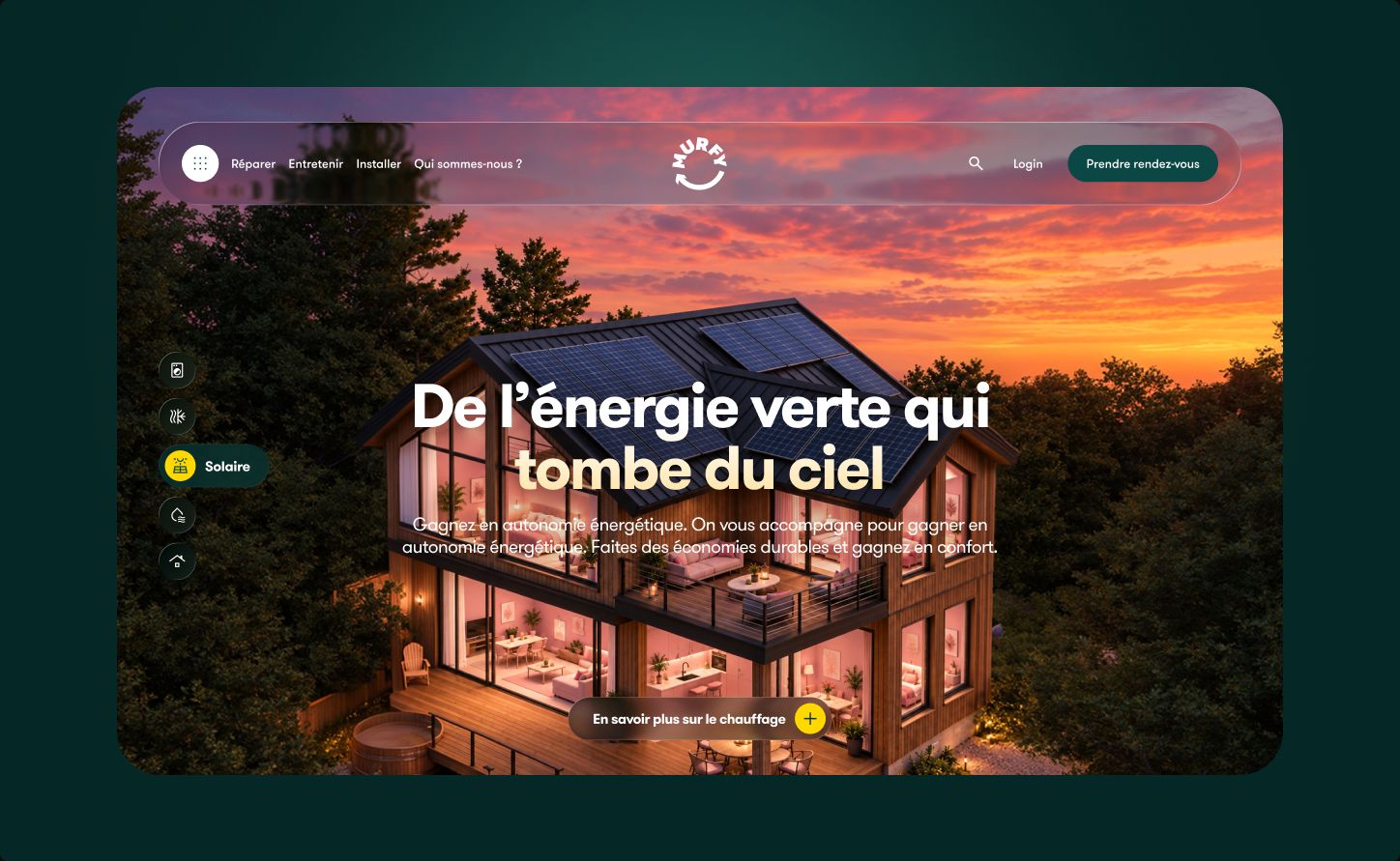 Murfy website hero "De l'énergie verte qui tombe du ciel"