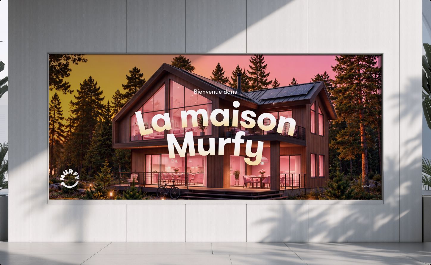 "La maison Murfy" billboard on a white facade